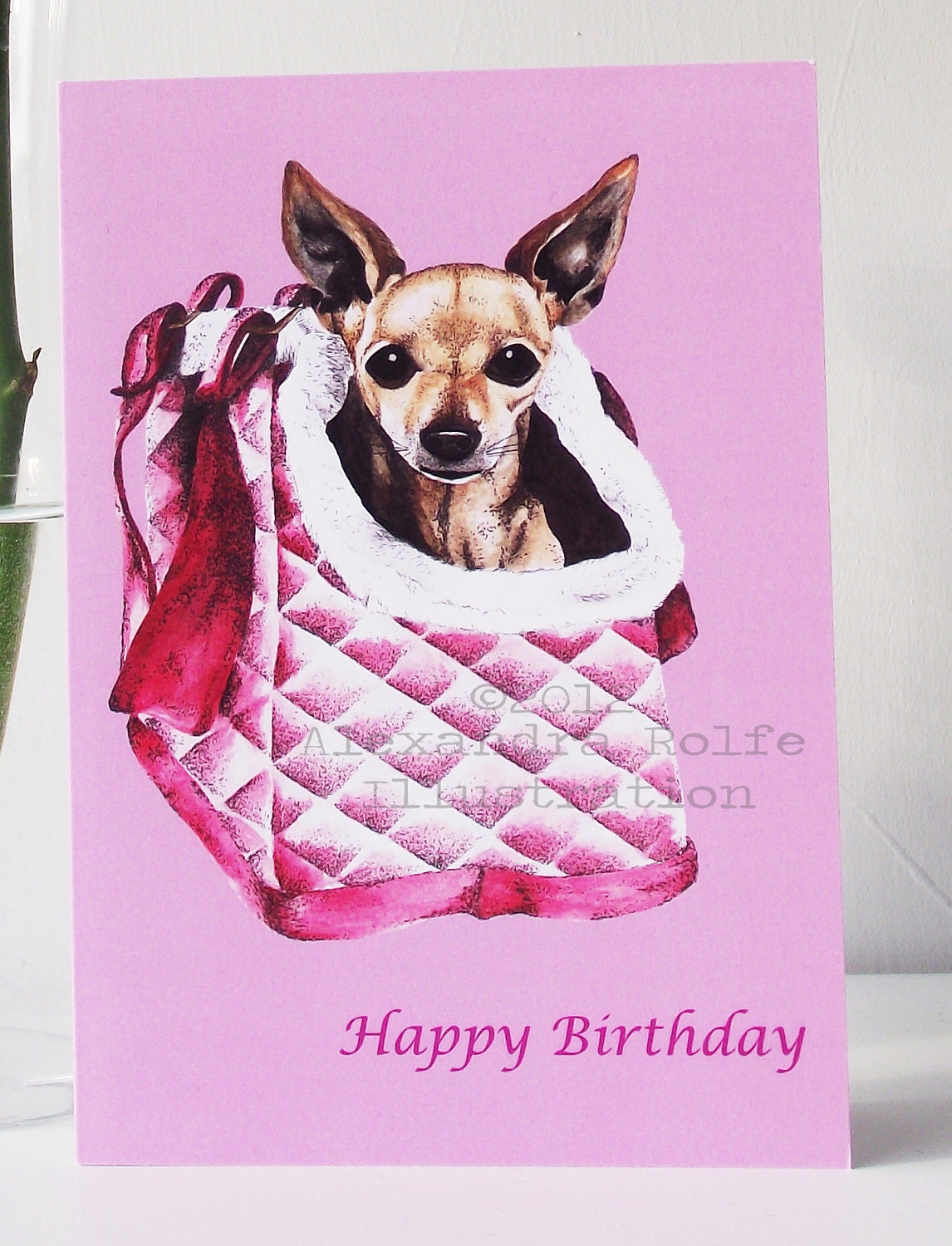 Paris the chihuahua in a bag greeting card
