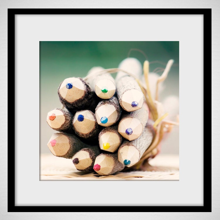 Colorful pencils Photography - 8x8 photograph print - Colored Art Pencils nursery school class education creative 'Get to the Point'