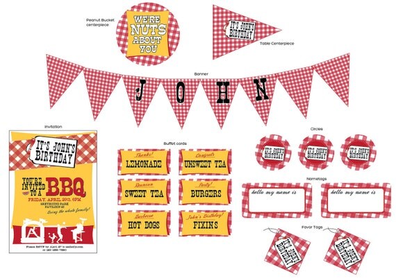 BBQ Red Gingham - Complete Print It Yourself Party Il_570xn