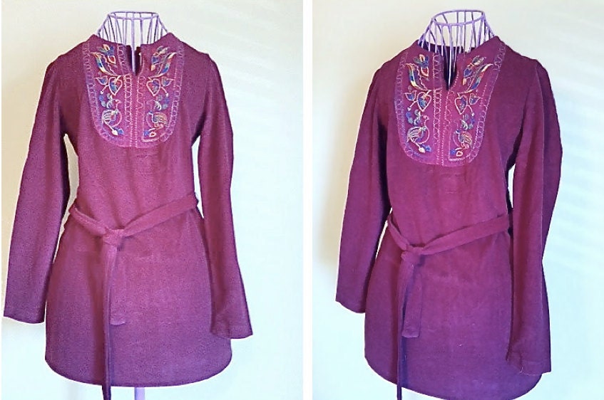 FREE SHIPPING: Vintage Bohemian Embroidered Flirty Mini Dress, Size 5