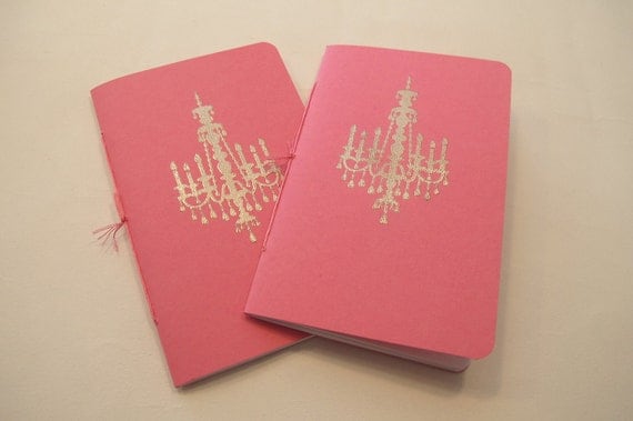 Chandelier Pocket Notebooks: Set of Two Pink and Silver Embossed Small Journals Cahier Stocking Stuffer
