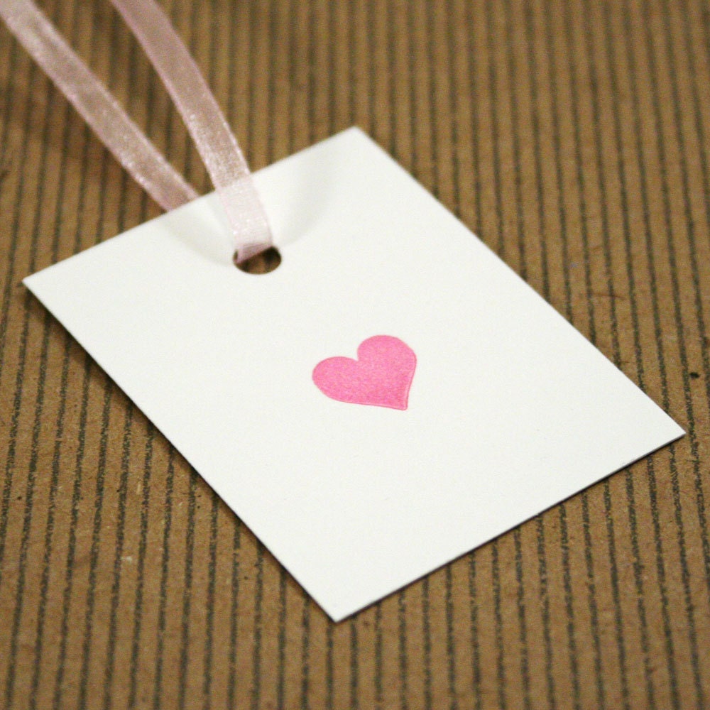 Letterpress Gift Tags - Pink Heart - Set of 3