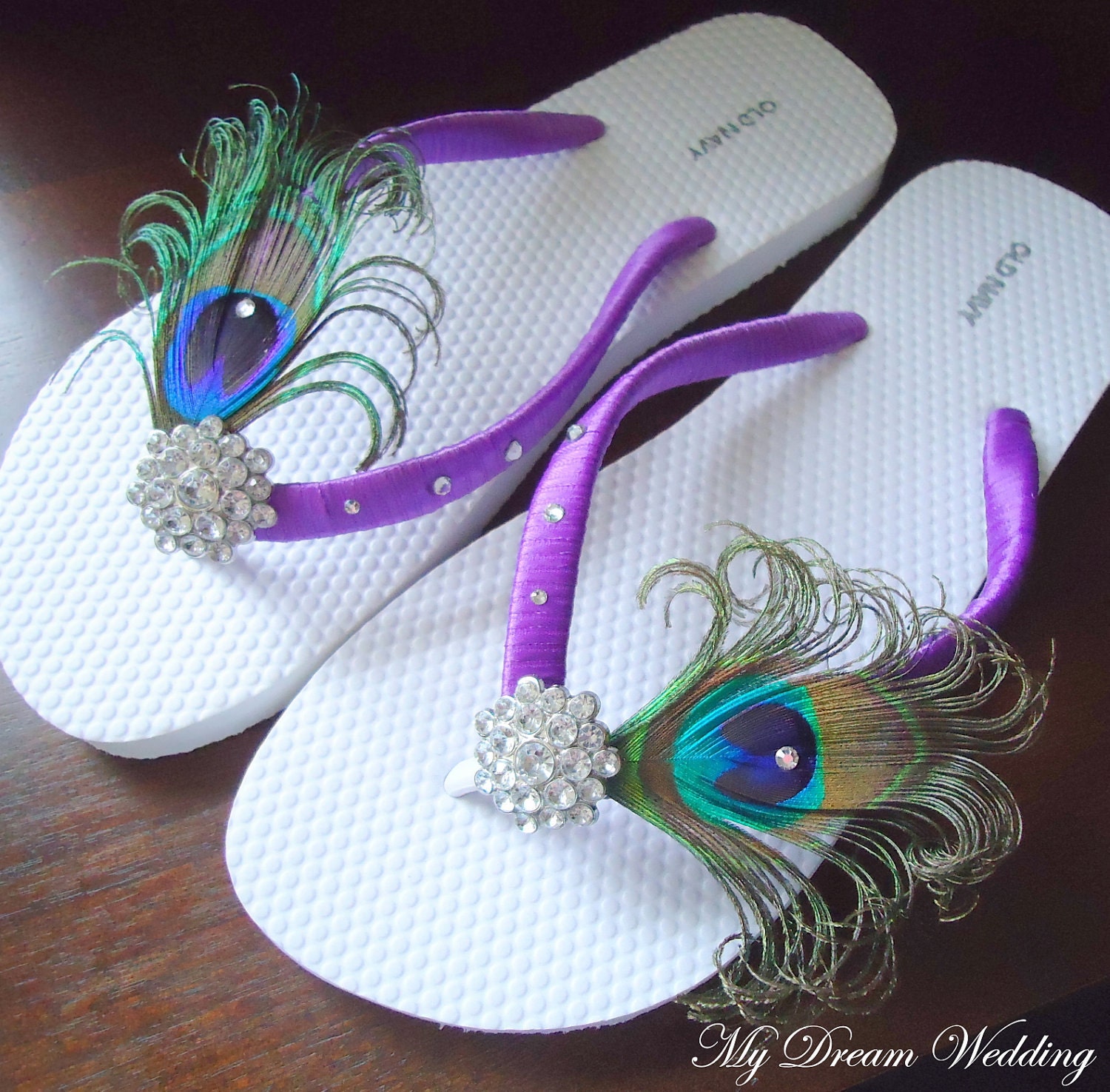 Peacock Flip flops. Swarovski Crystals ,made in your wedding colors -TROPICAL WEDDING Collection-