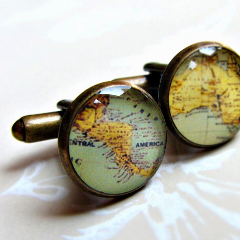 Custom Map CuffLinks - Antiqued Brass - Resin Waterproof - Wedding, Anniversary, Dad, Groom, Groomsmen - Perfect for Gifts