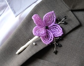 shimmering pink and black french beaded flower buttonhole boutonniere corsage lapel pin for groom usher guest made to order
