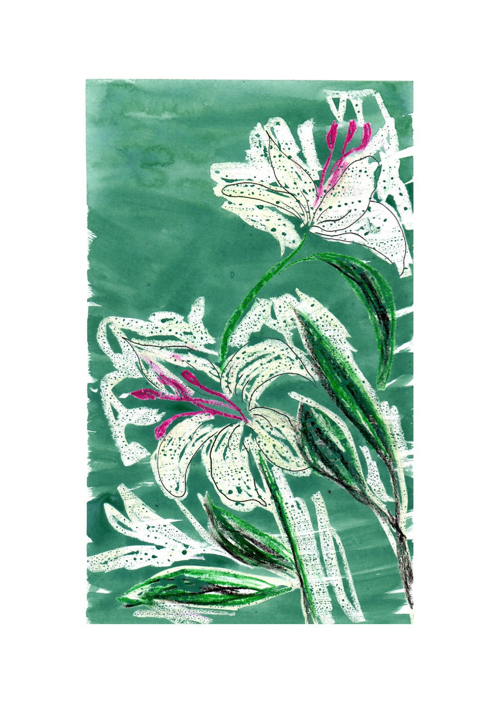 Mothers day gift. Original artwork. Original painting. Gouache painting. Flowers painting. Original drawing. Ink pen drawing.