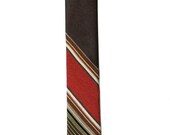 Frankie Four Handmade Skinny Dark Brown Necktie Spliced with Maroon Stripe Fabric