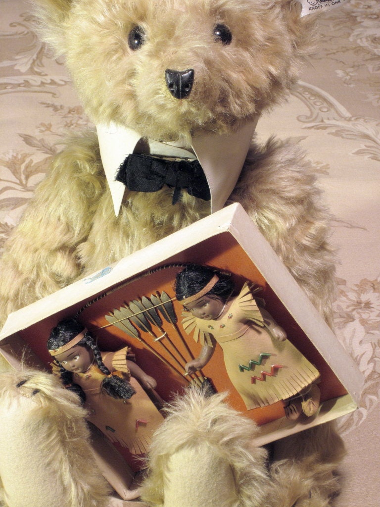 Vintage Doll Indians Bisque In Original Box Circa 1940's