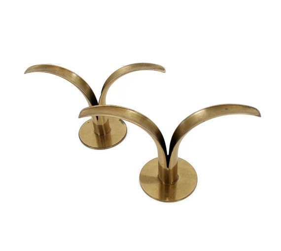 Mid Century Brass Candle Holders - Sweden Lily