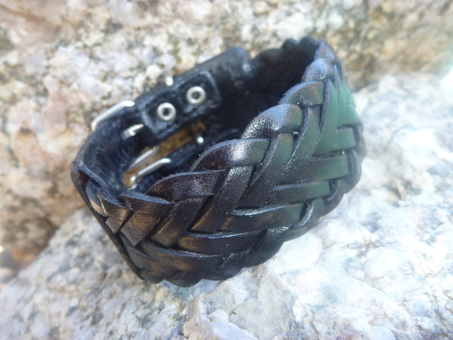 Black  Leather Bracelet .Cuff.Unisex