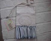 mini canvas tote with canvas ticking and lace doilie