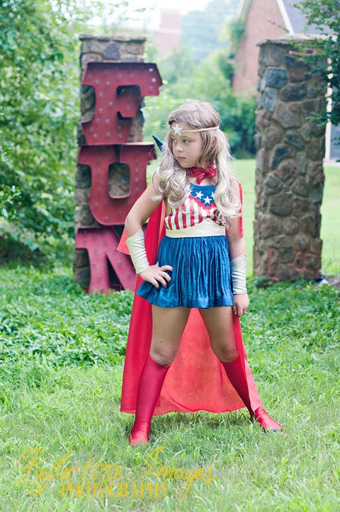 Featured in the October issue of Parenting Magazine, Captain America Inspired Girl's Costume, Super Hero Costume