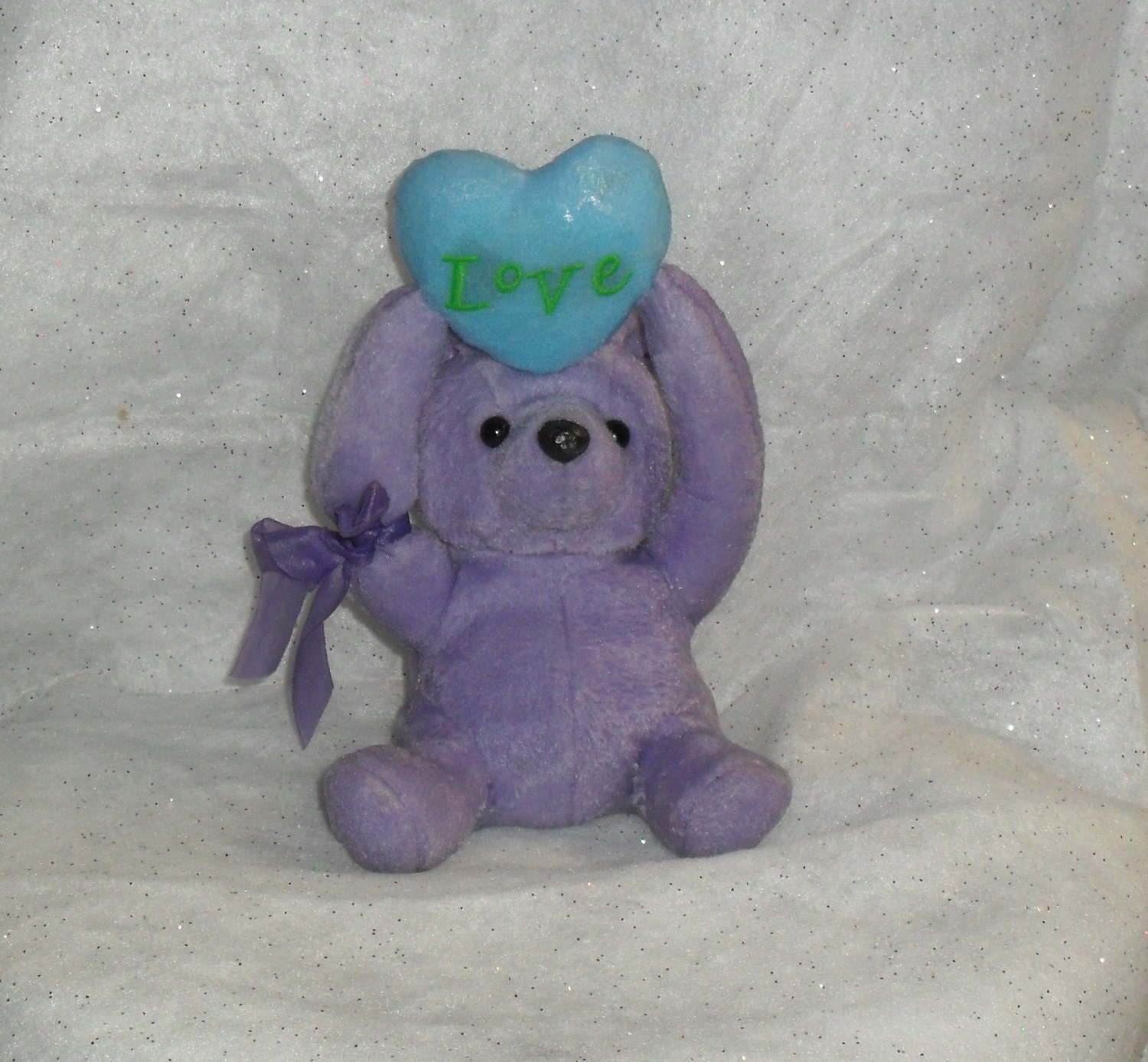 White Lilac and Lavender Wax Dipped  Stuffed Love Bear
