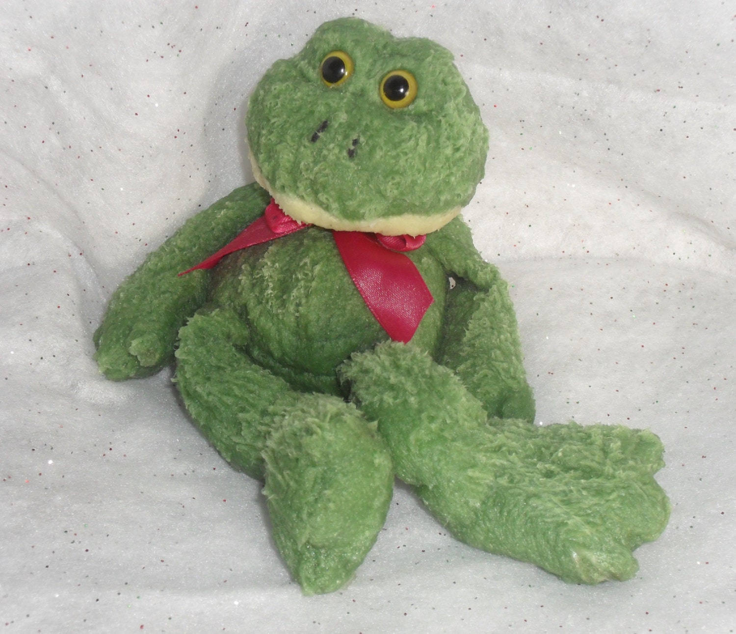 Frog with a Pretty Red Bow. Sweet Pea and Jasmine Scented Wax Dipped  .