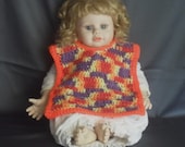 Crochet Baby Bib. Multi colored with Orange Trim and Orange Button. Adorable shower gift.