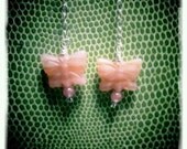 Flutterby - pink Czech glass butterflies and silver chain dangle earrings