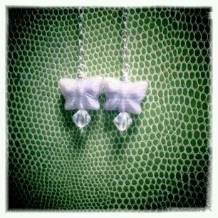 Flutterby - lavender Czech glass butterflies and silver chain dangle earrings