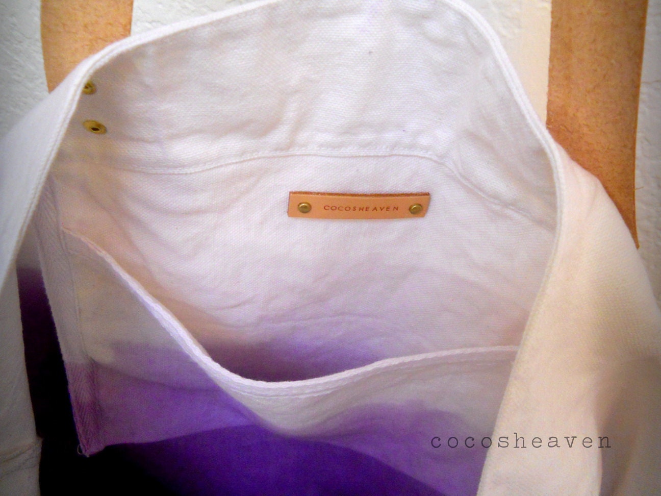CANVAS TOTE BAG..purple (with leather strap)....medium size