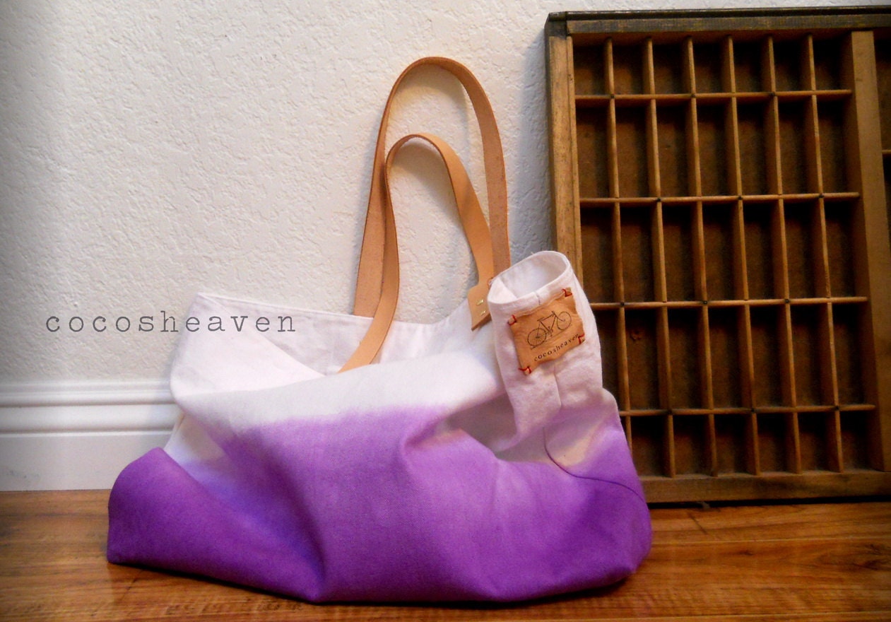 CANVAS TOTE BAG..purple (with leather strap)....medium size