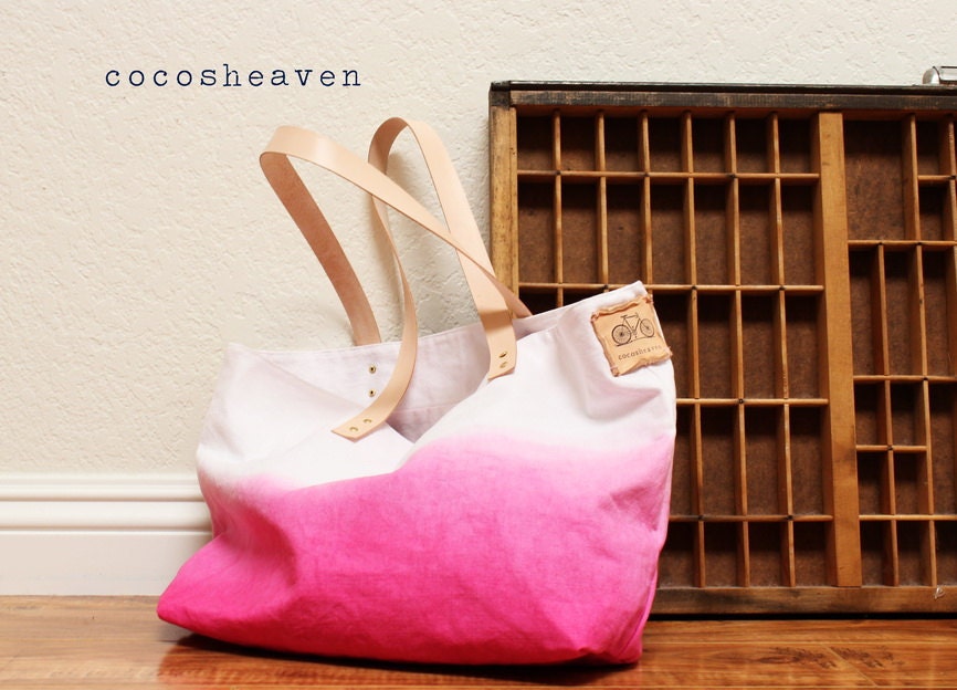 TOTE BAG..Pink (with leather strap)....extra-large size - beach bag size