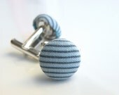 Fabric Cufflinks,Blue Stripes Cufflinks, Fabric Button Cuff Links, Gift for Men, Groom Cufflinks- Ready to ship