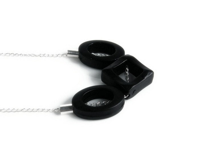 CHRISTMAS SALE 20% off Black Geometric Necklace Modern Jewelry Diamond shape Oval Beads Beadwork Necklace