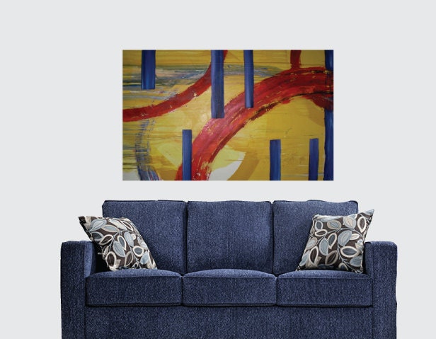 Painting Oil Abstract Yellow Brick Purple