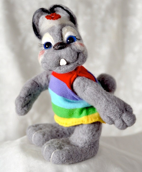 Bunny Funny grey Handmade Needle Felted Artist  - gifts idea