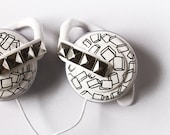 Headphones earphones in black and white with silver stud style custom made painted - ketchupize