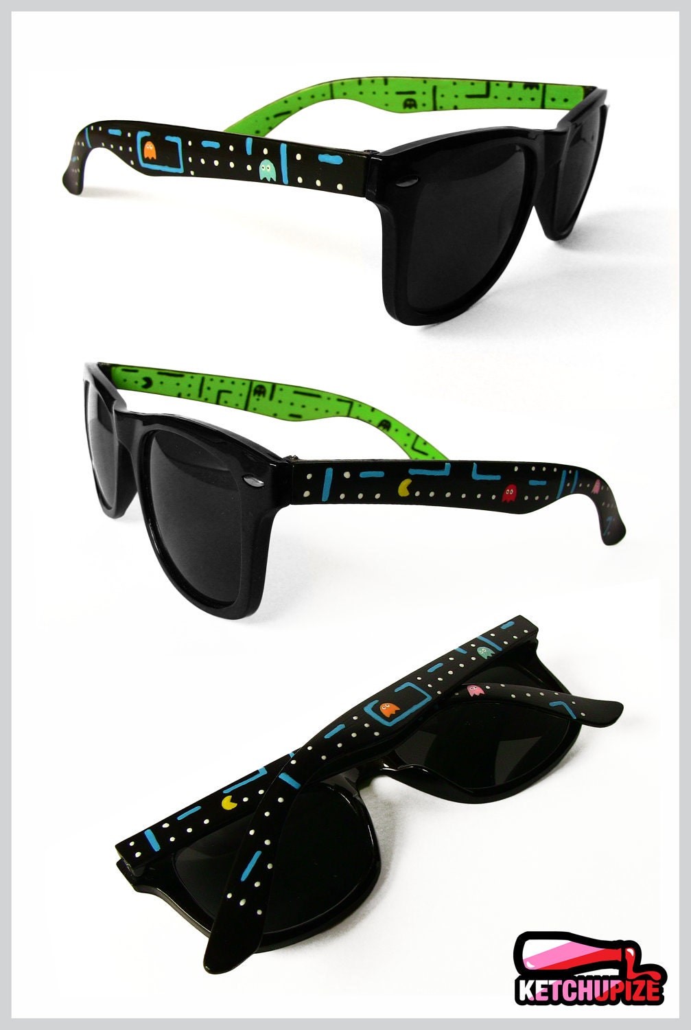Sunglasses - Custom Wayfarer style sunglasses Pacman unique hand painted Pac-man
