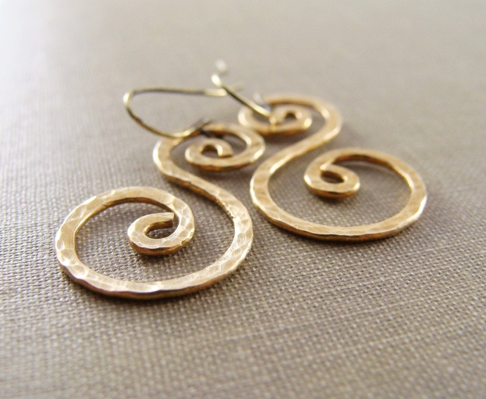 Hammered Antiqued Brass Modern Petite Swirl Earrings