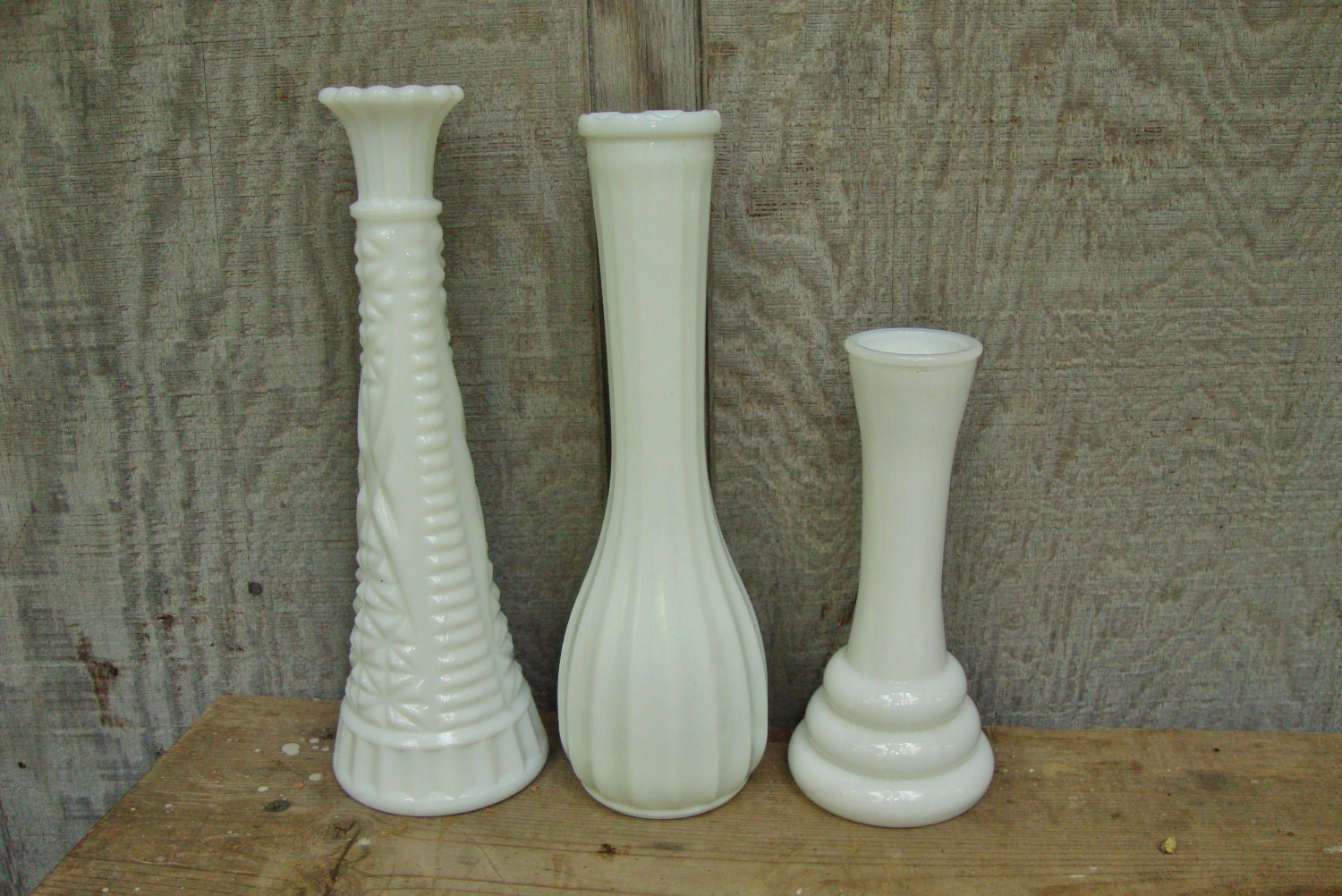 Three Milk Glass Bud Vases