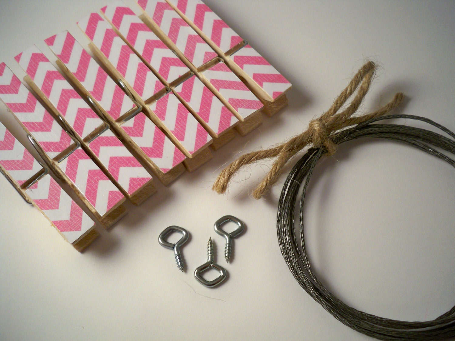 Chevron Clothesline Kit Indoor. Pink Chevron Clothespins. Photo Frame. Picture Frame. Banner. Baby Girl Photo Display. Wire & Hooks.