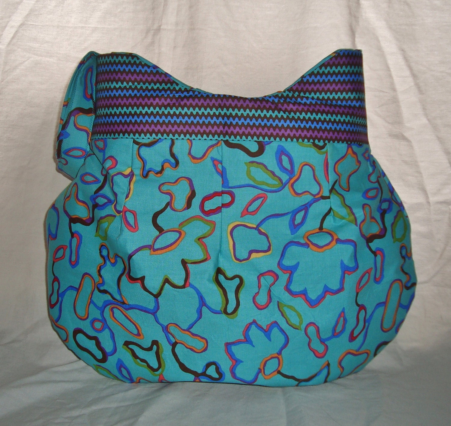 Aqua Floral and Zig Zag Hobo Bag
