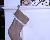 2 Burlap Stockings 1 with White Muslin Ruffle 1 Plain-Fully Lined Free Shipping