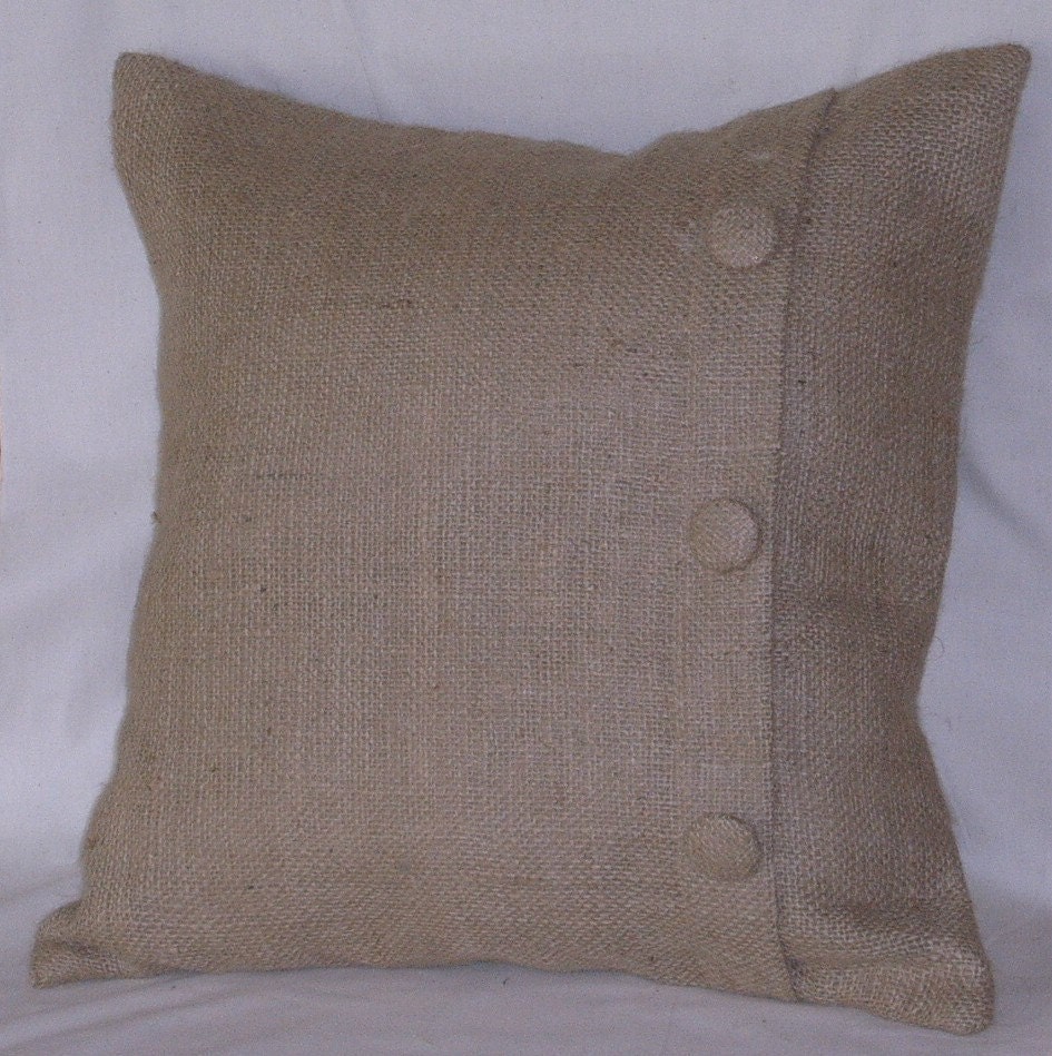 Burlap Euro Pillow Sham with 3 Buttons  24" X 24" Lined
