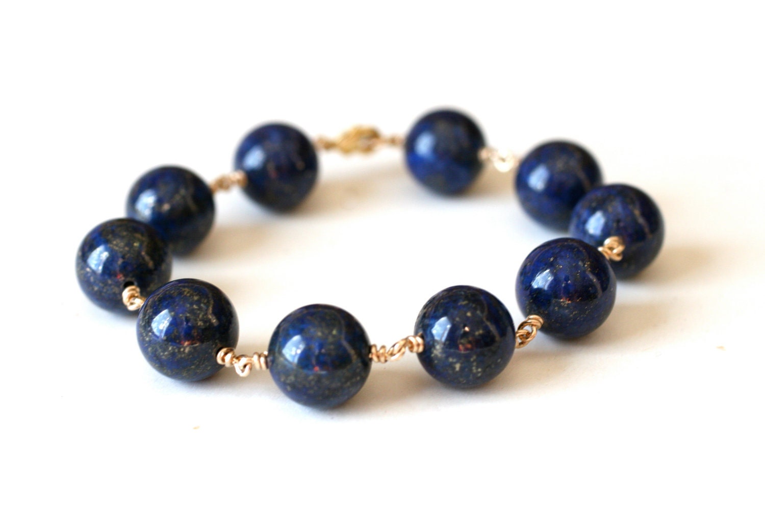 Bracelet Blue Lapis Lazuli and 14k Gold Filled - Midnight, Bold, Navy, Under 50 dollars - WrennJewelry