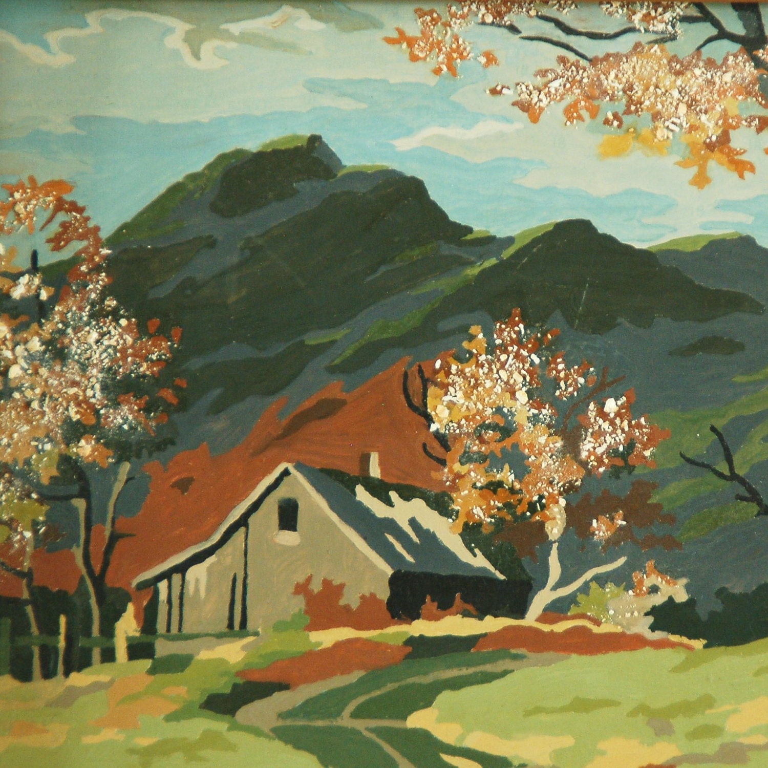 Vintage Paint by Number Framed Artwork 12.5" by 16.5"