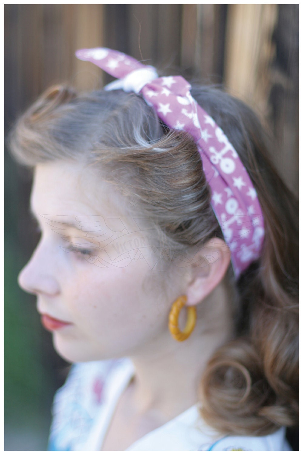 Rockabilly Anchor Headband - Pink Retro tied headband