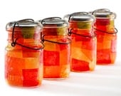 mason jars solar lights - vintage atlas & ball glass top - handmade - decoupage - set of four red yellow orange - pint size