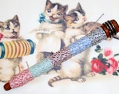 New French Market Bakers Twine Bundle 100 feet in 5 Enchanted colors red green blue brown black on Vintage Wood Bobbin