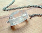 Clear Quartz Necklace Silver Jewelry Long Chain Jewellery Chunky Gemstone Handmade Unique Icicle Spring Fashion N-69