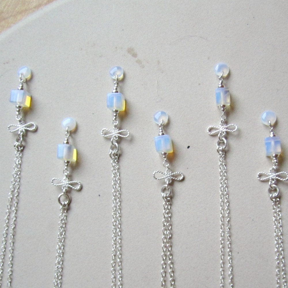 Bridesmaid Jewelry Bridesmaid Necklace Opalite Gemstone Wedding Jewelry Sterling Silver Jewellery Gifts Iridescent Bow Pendant