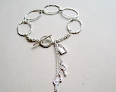 Silver Link Bracelet with Lock and Key Charms Wedding Jewelry Chain Jewellery Love Anniversary Engagement B-68