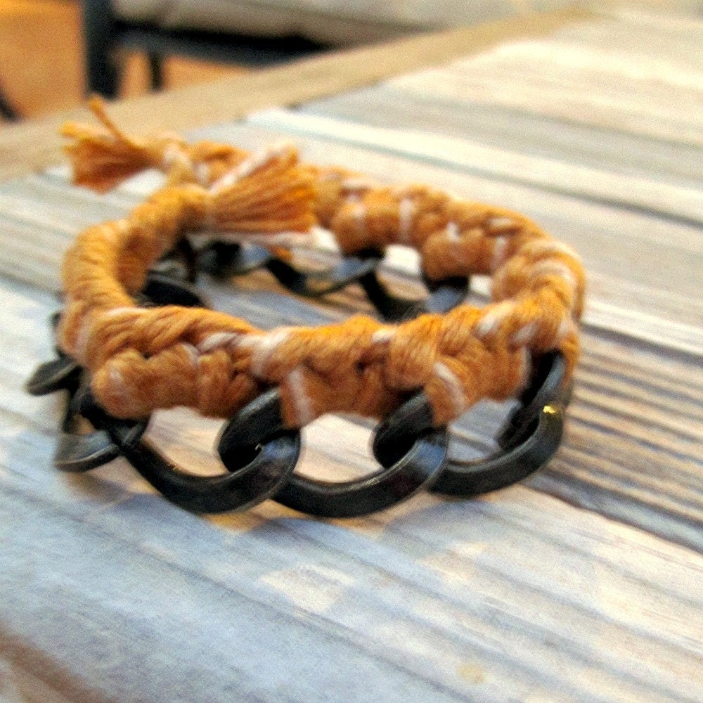 Mustard Yellow Bracelet Brass Jewelry Tassel Jewellery Braid Plait Handmade Unique Spring Fashion Trendy Thread Cord Woven