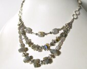Gray Labradorite Necklace Sterling Silver Jewelry Multistrand Jewellery Triple Strand Grey Custom Gemstone Beaded N-121