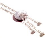 Gray Necklace Button Necklace Button Pendant Sterling Silver Bridesmaid Jewelry Vintage Mother of Pearl Gemstone Wedding Chain Grey N-161