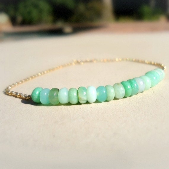 Chrysoprase Beaded Bar Bracelet Mint Green with Gold Filled Chain Dainty Simple Everyday Bracelet