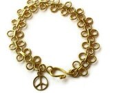 Chain Bracelet Yellow Gold Jewelry Statement Jewellery Peace Sign Charm Fancy Chunky Graduation Unique Mod Anti War B-227