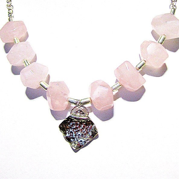 Pink Necklace Rose Quartz Necklace Sterling Silver Jewelry Gemstone Jewellery 925 Chain Pendant Handmade Spring Fashion Nugget N-34